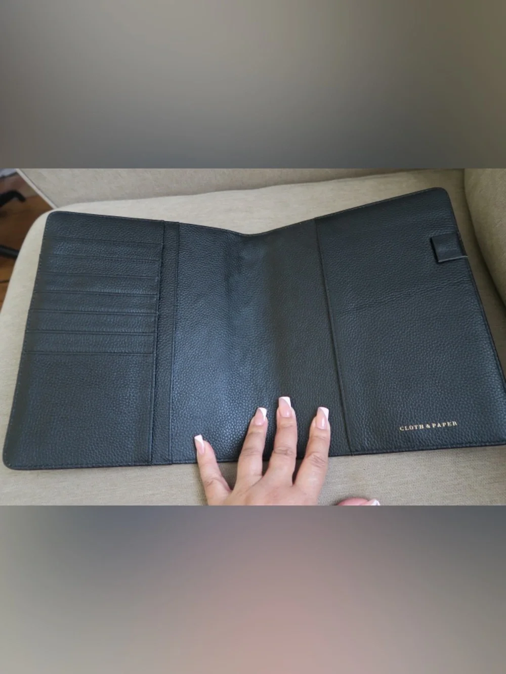 CLOTH & PAPER: Black Leather Zipfolio Organizer